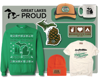 Great Lake Proud logo with merchandise such as T-shirt, hat, sweatshirt, sticker, etc.