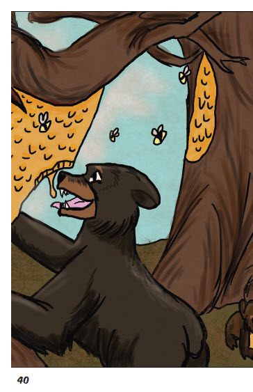 The bears enjoy the delicious honey. The end. 